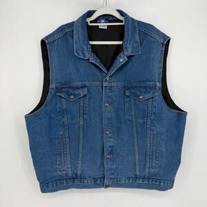 VTG Authentic NRA Gear Concealed Carry MADE USA Denim Lined Snap Vest Men's 2XL